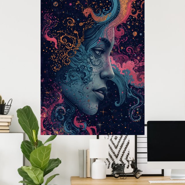 Póster de Arte Cósmico de la Diosa Celestial | Mís (Oficina en casa)