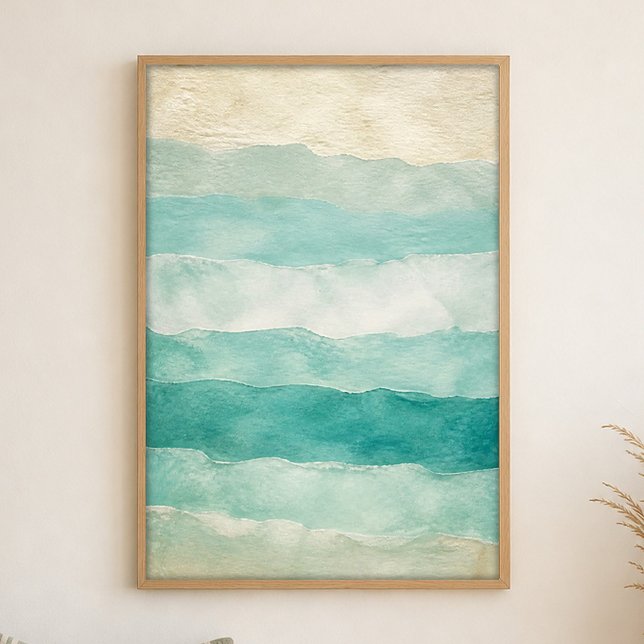 Póster de arte costero acuarela gradiente de vidri (Shown framed for scale. Poster ships unframed; frames are an optional add-on.)