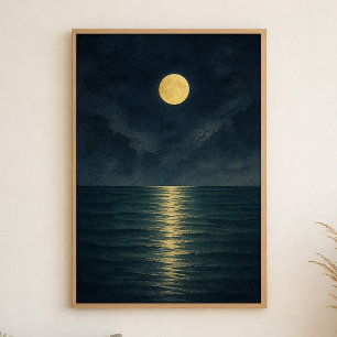 Póster de arte costero de acuarela de mar bajo la