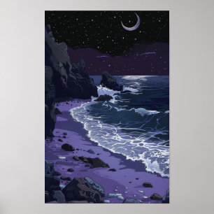 Poster de arte costero de la playa de arena morada