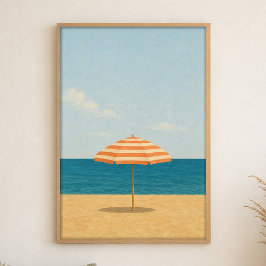 Póster de arte costero en acuarela de sombrilla de