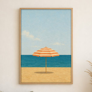 Póster de arte costero en acuarela de sombrilla de