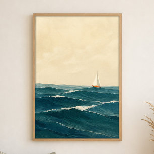 Póster de arte costero en acuarela de velero en ol