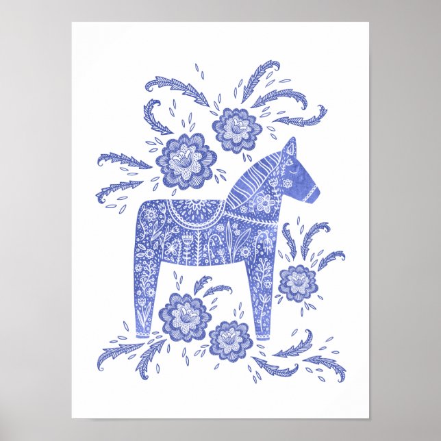 Poster de arte Dala Horse Blue de Suecia (Frente)