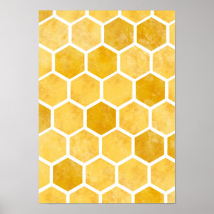 Póster de arte de abeja amarillo panal de miel