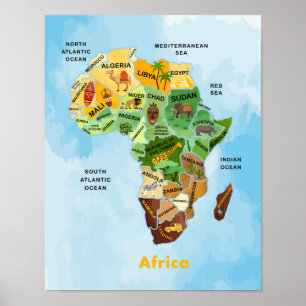 Poster de arte de acuarela de Africa Map