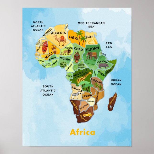 Poster de arte de acuarela de Africa Map (Frente)