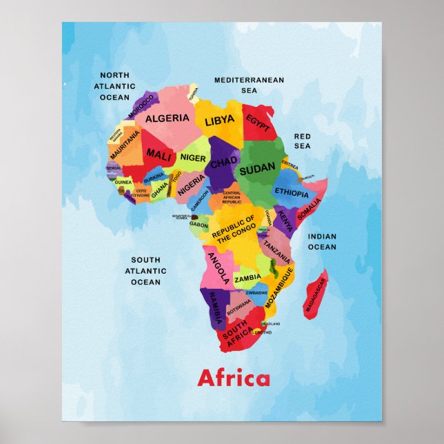Poster de arte de acuarela de Africa Map (Frente)