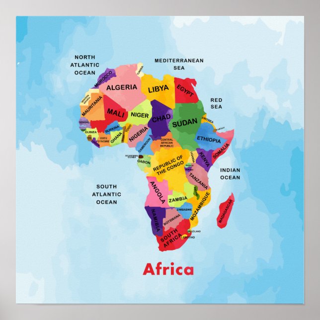 Poster de arte de acuarela de Africa Map (Frente)