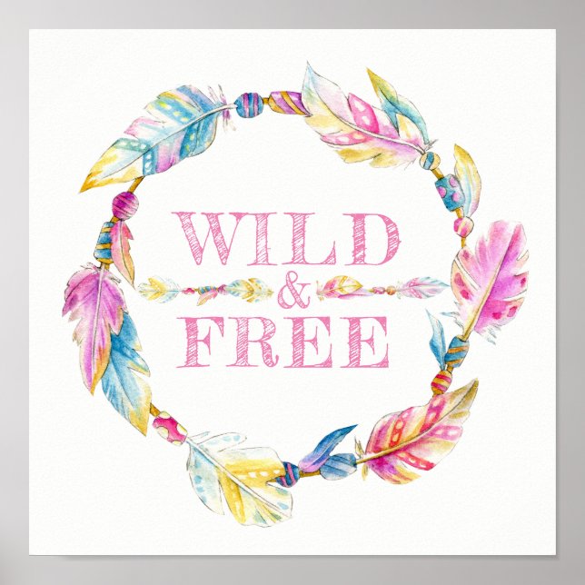 Poster de arte de acuarela de plumas salvajes y li (Frente)