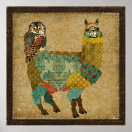 Poster de Arte de Alpaca y Lechuza Verde azulada d