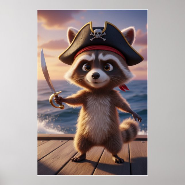Póster de arte de aventura de mapache pirata lindo (Frente)