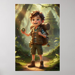 Póster de arte de aventura en la jungla para peque