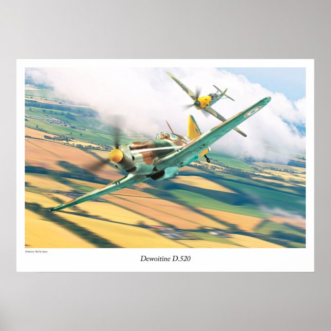 Poster de arte de aviación "Dewoitine D.520" (Frente)