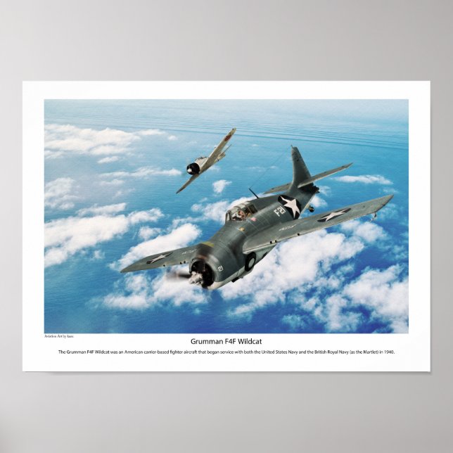 Poster de arte de aviación "Grumman F4F Wildcat" (Frente)