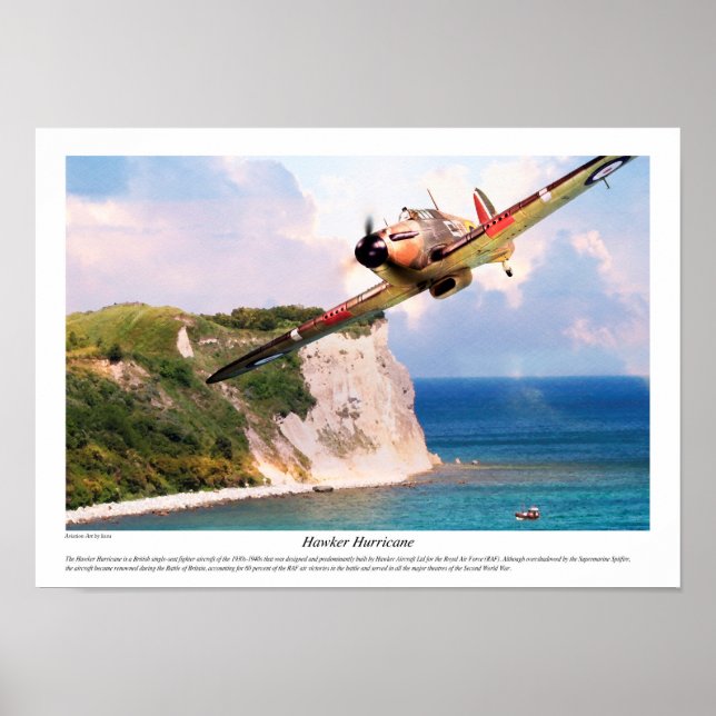 Poster de arte de aviación "Huracán Hawker" (Frente)