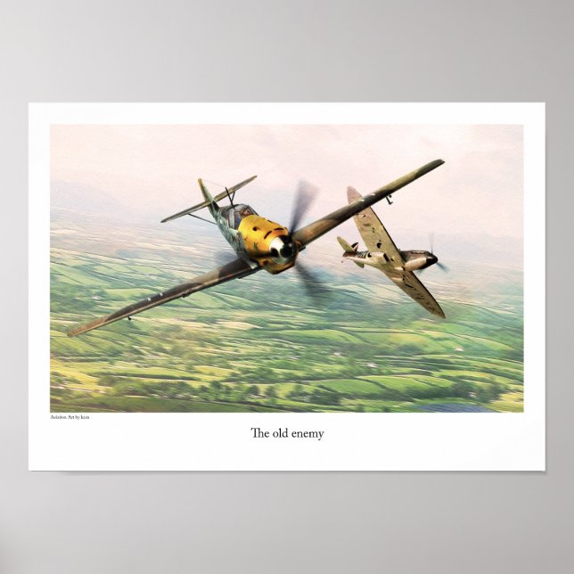 Poster de arte de aviación "Messerschmitt Bf 109" (Frente)