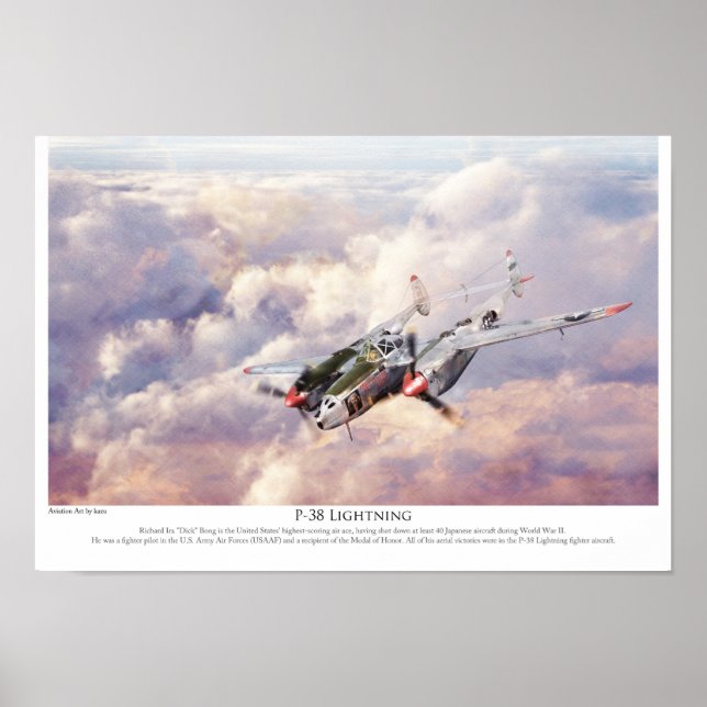 Poster de arte de aviación "P-38J Lightning" (Frente)