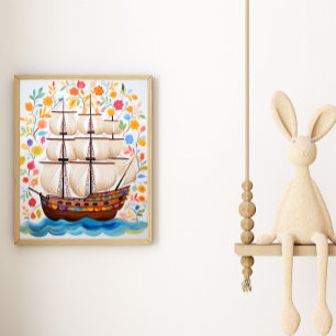 Póster de Arte de Barco Pirata Colorido