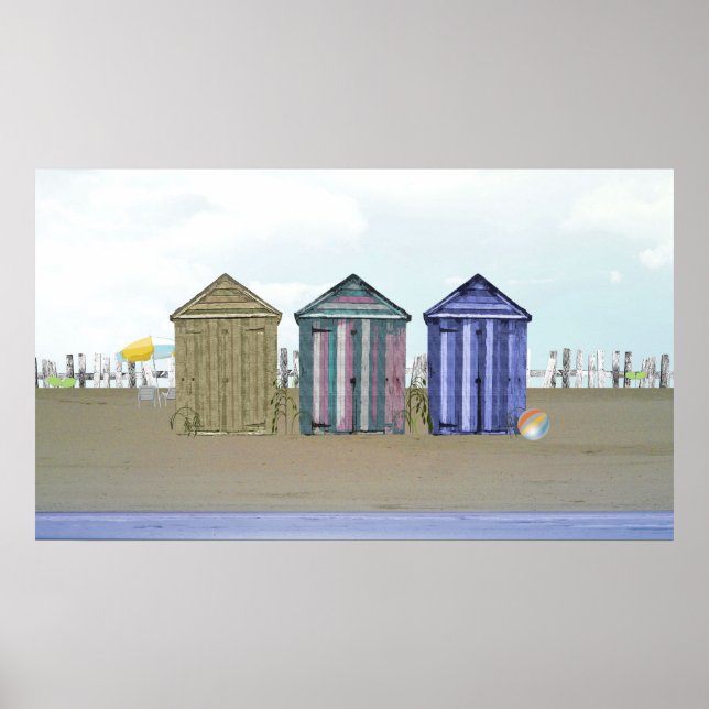Poster de Arte de Beach Huts Beach y Seaside (Frente)