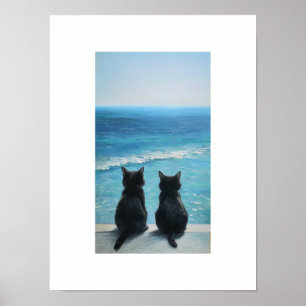 Poster de arte de Black Cat Ocean View