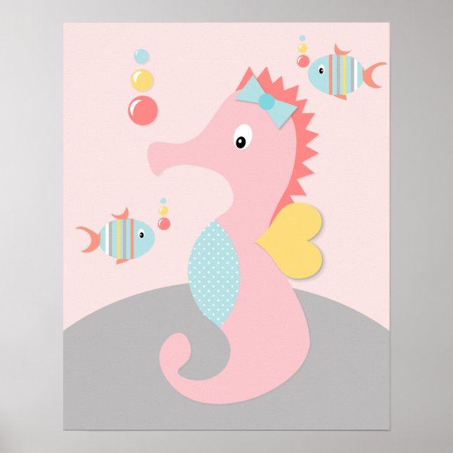 Póster de arte de caballito de mar rosa vida marin (Frente)
