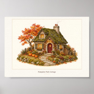 Póster de arte de cabaña de otoño camino de calaba