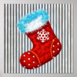Póster de arte de calcetín de Navidad en rayas