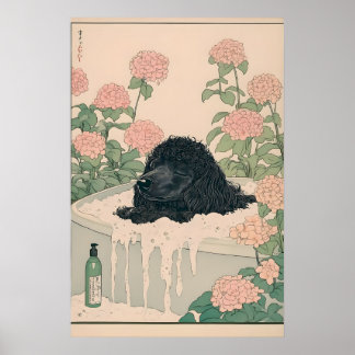 Póster de arte de caniche Ukiyo-e para baño Japand