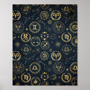 Póster de arte de carta estelar de astronomía vint