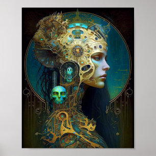 Poster de arte de ciencia ficción Cyborg Woman Fan