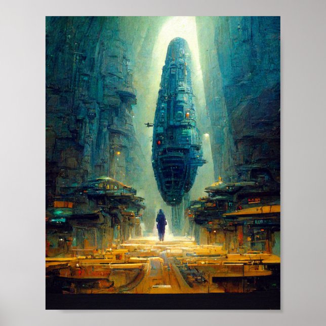 Poster de arte de ciencia ficción de ciudad futuri (Frente)