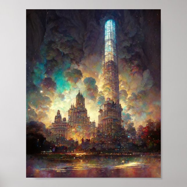 Poster De Arte De Ciencia Ficción De La Ciudad De  (Frente)