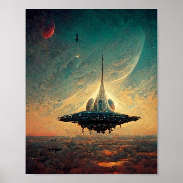 Poster de Arte de Ciencia Ficción de Spaceship Lan (Frente)