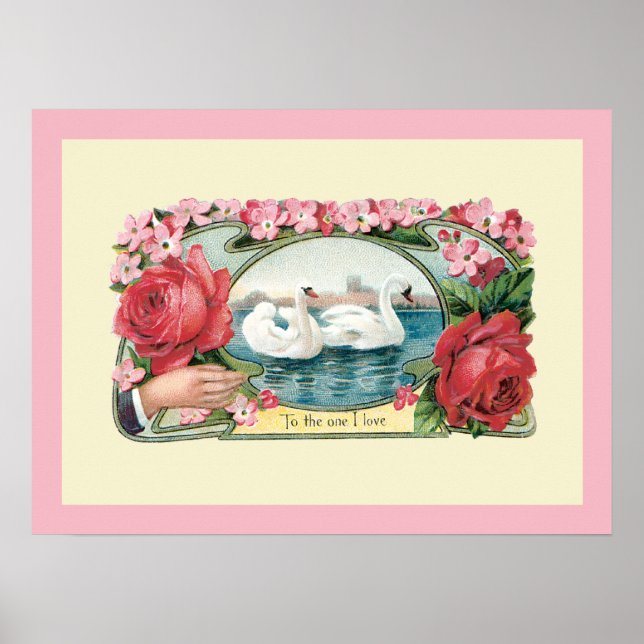 Poster de arte de cisnes y Rosas de época (Frente)