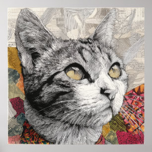 Póster de Arte de Collage de Gato Maullido en la P