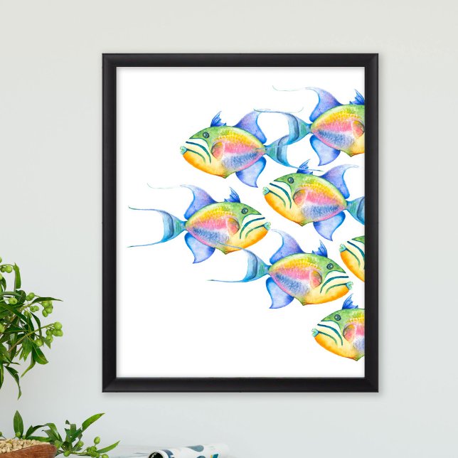 Poster de arte de color acuático (Watercolor tropical fish art custom posters by Victoria Grigaliunas of Do Tell a Belle)