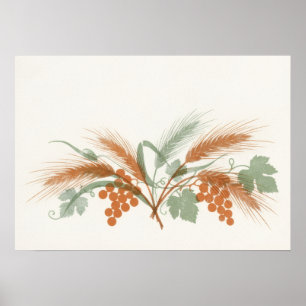 Póster de arte de cosecha de trigo salvia uvas nar