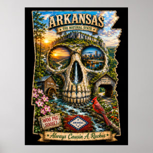 Póster de arte de cráneo de Arkansas - Estado de á