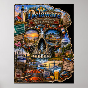Póster de arte de cráneo de Delaware - Estado de á