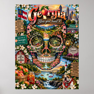 Póster de arte de cráneo de Georgia - Estado de án