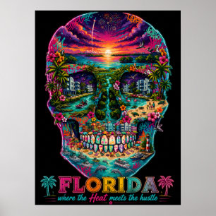 Póster de arte de cráneos de Florida - Estado de á