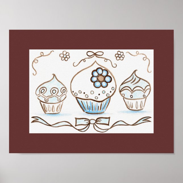 Póster de Arte de Cupcake Azul Impreso (Frente)
