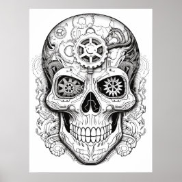 Póster de arte de dibujo de cráneo de azúcar para 