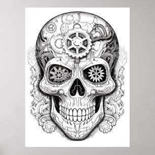 Póster de arte de dibujo de cráneo de azúcar para 