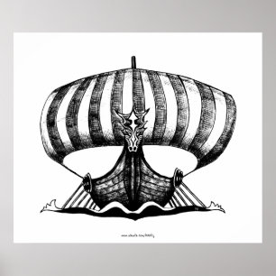 Poster de arte de dibujo de lápiz de buque Viking