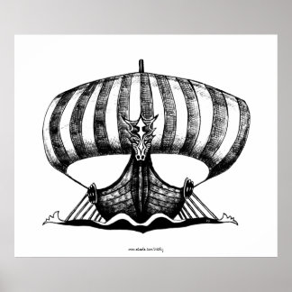 Poster de arte de dibujo de lápiz de buque Viking