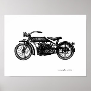 poster de arte de dibujo de tinta de motocicleta d