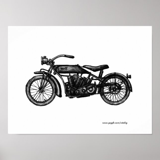 poster de arte de dibujo de tinta de motocicleta d (Frente)