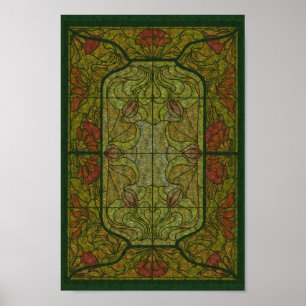 Poster de Arte de Diseño de Vidrio Manchado Floral